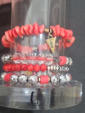 Erimish Red Stackable Beaded Bracelet Set
